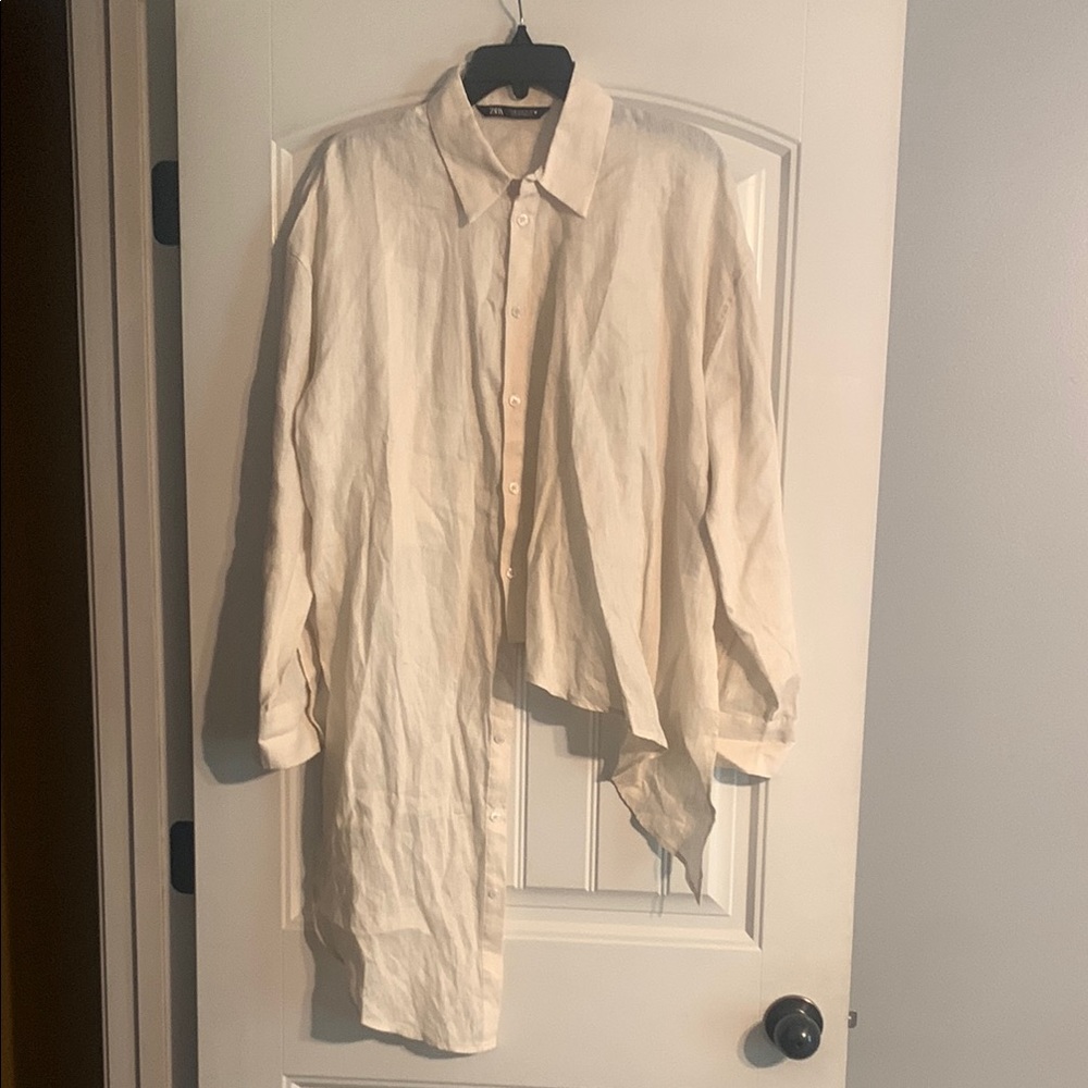 Cream Asymmetrical Button-Up Shirt